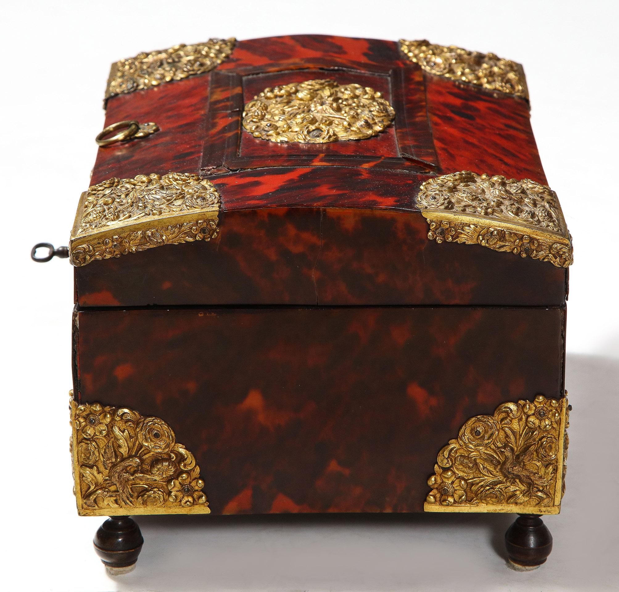 Baroque Dutch Colonial Indonesian Tortoiseshell Box with Gilded Brass mounts For Sale
