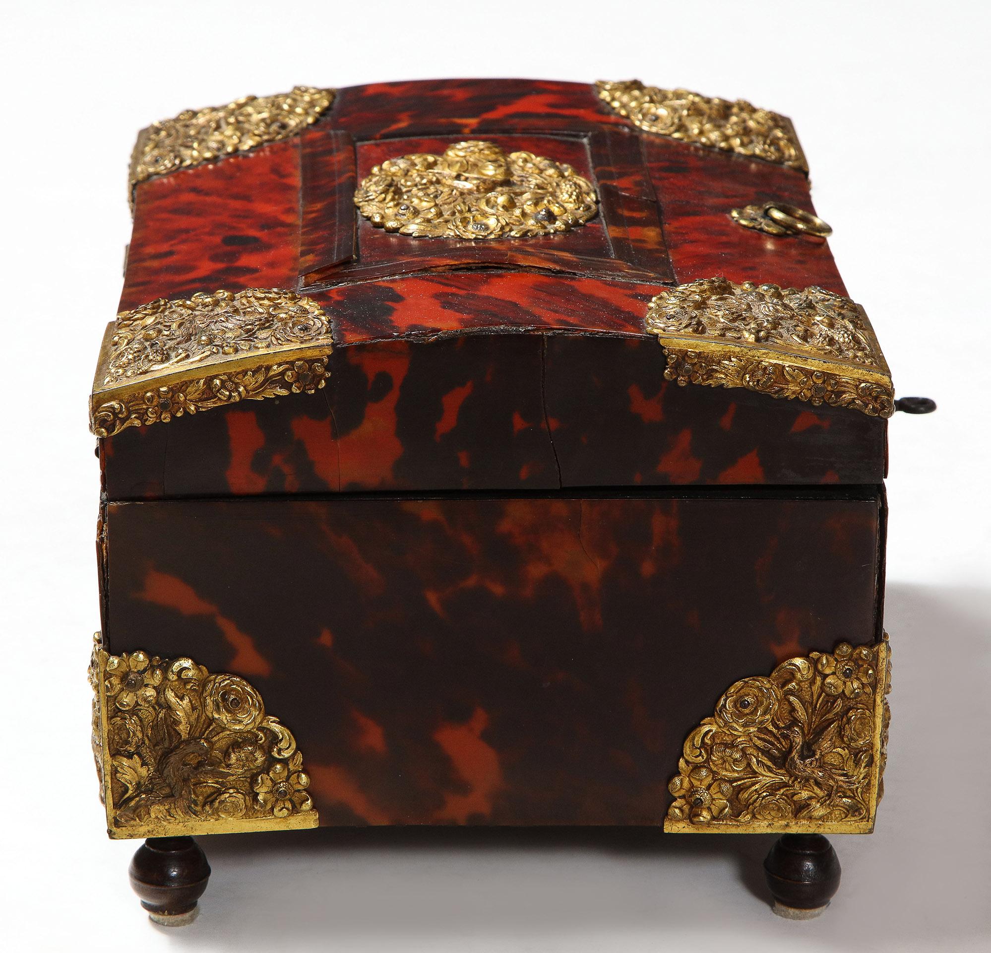 18th Century Dutch Colonial Indonesian Tortoiseshell Box with Gilded Brass mounts For Sale
