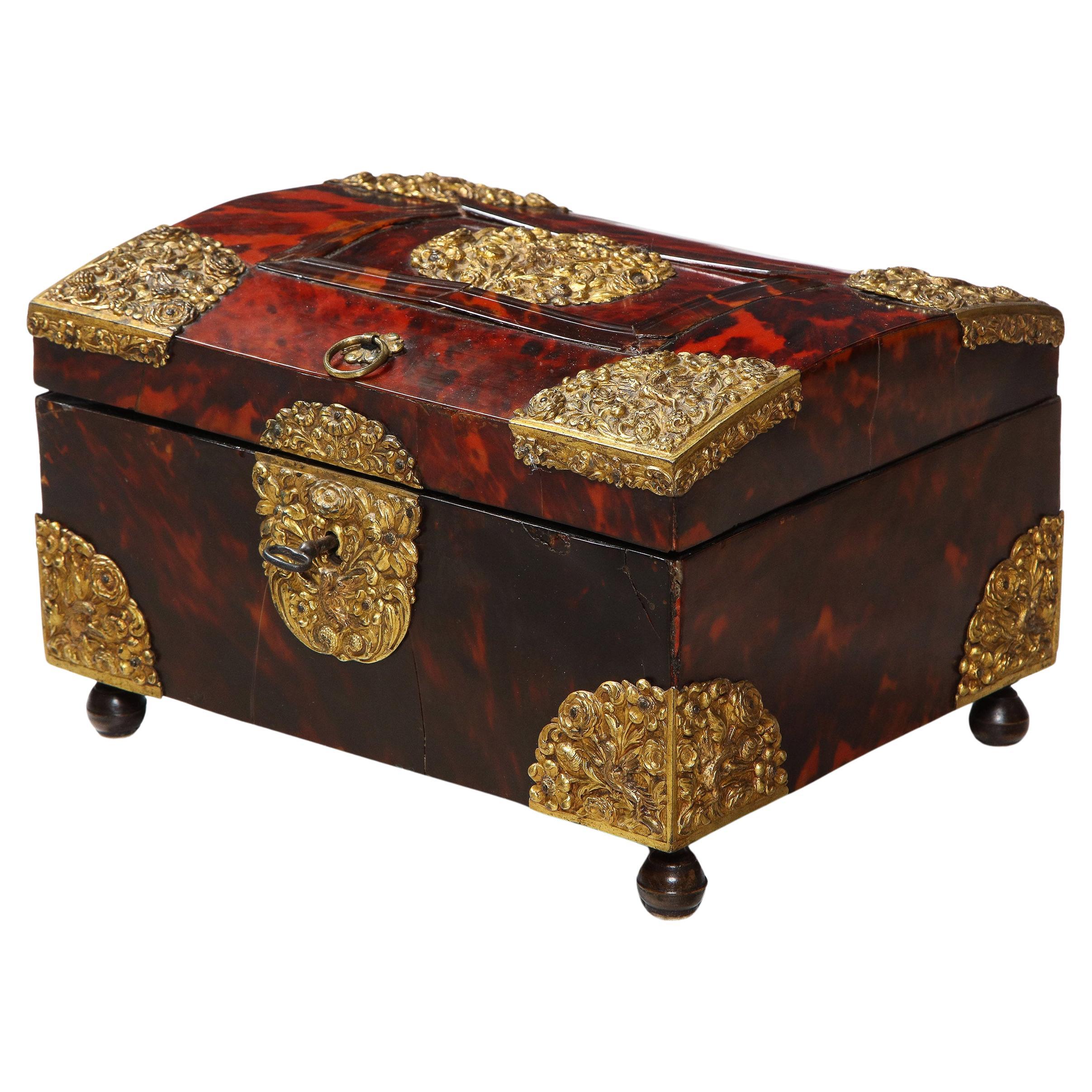 Dutch Colonial Indonesian Tortoiseshell Box with Gilded Brass mounts For Sale