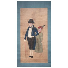 Antique Dutch Colonial Japanese Scroll Painting of Chief Merchant Doeff