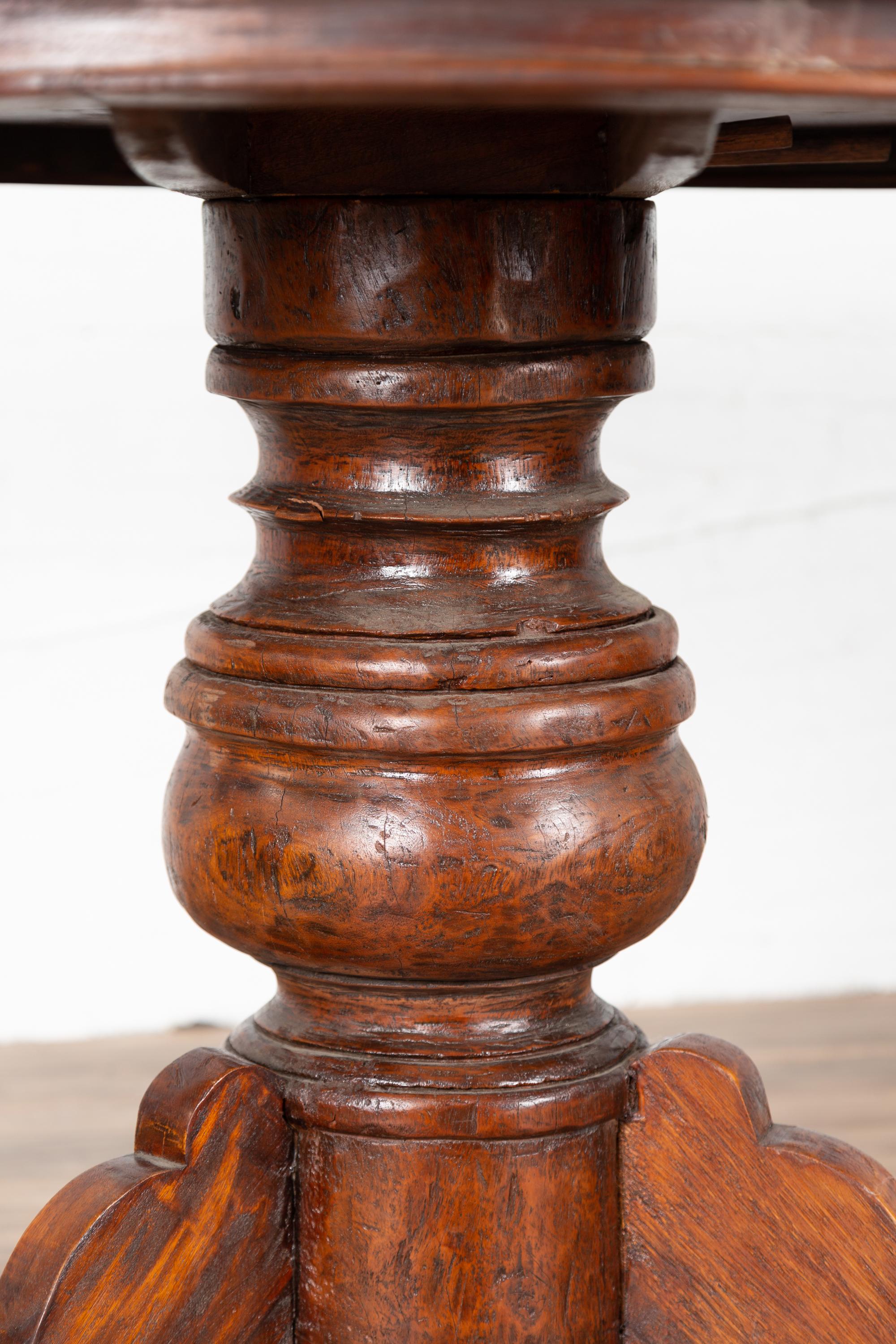 Dutch Colonial Javanese Pedestal Tripod Table with Circular Top and Turned Base 4