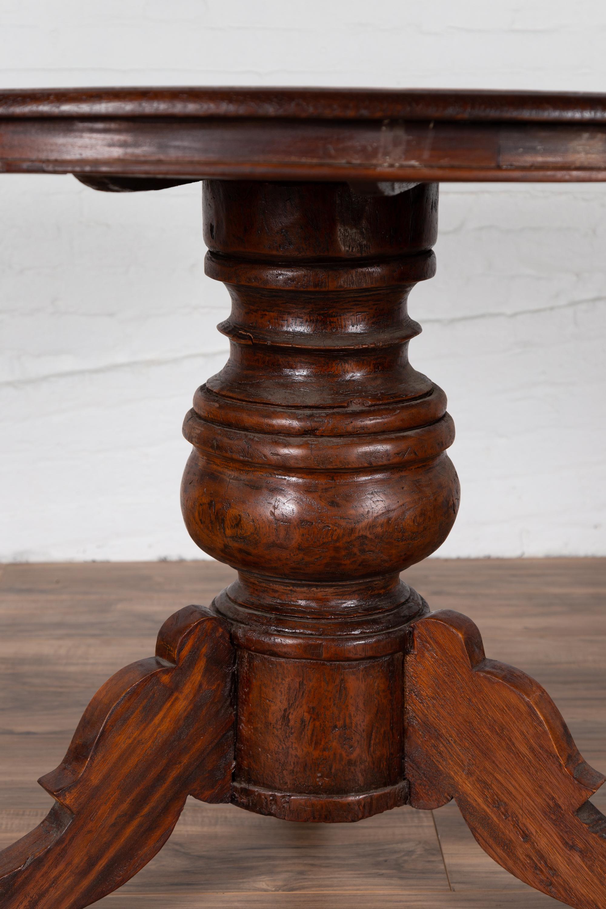 Wood Dutch Colonial Javanese Pedestal Tripod Table with Circular Top and Turned Base