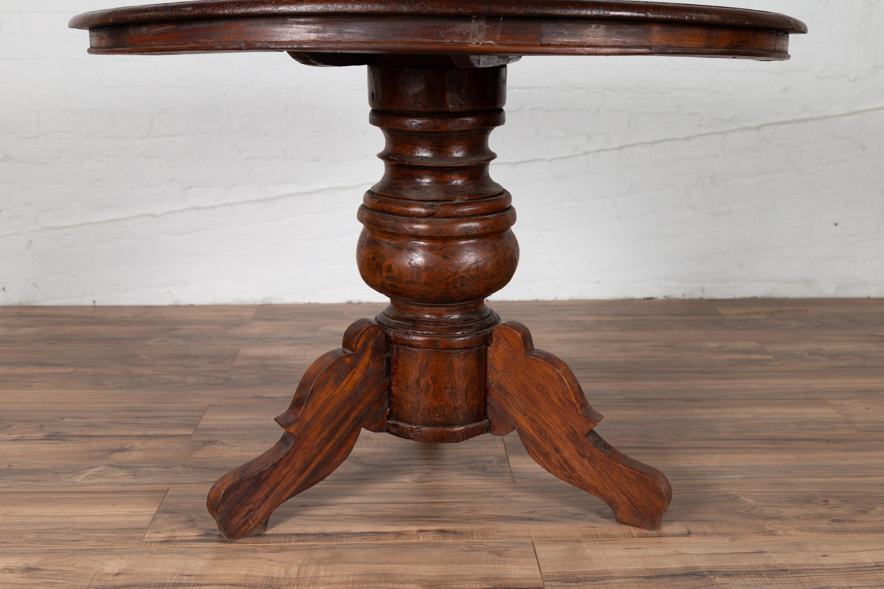 Dutch Colonial Javanese Pedestal Tripod Table with Circular Top and Turned Base 1