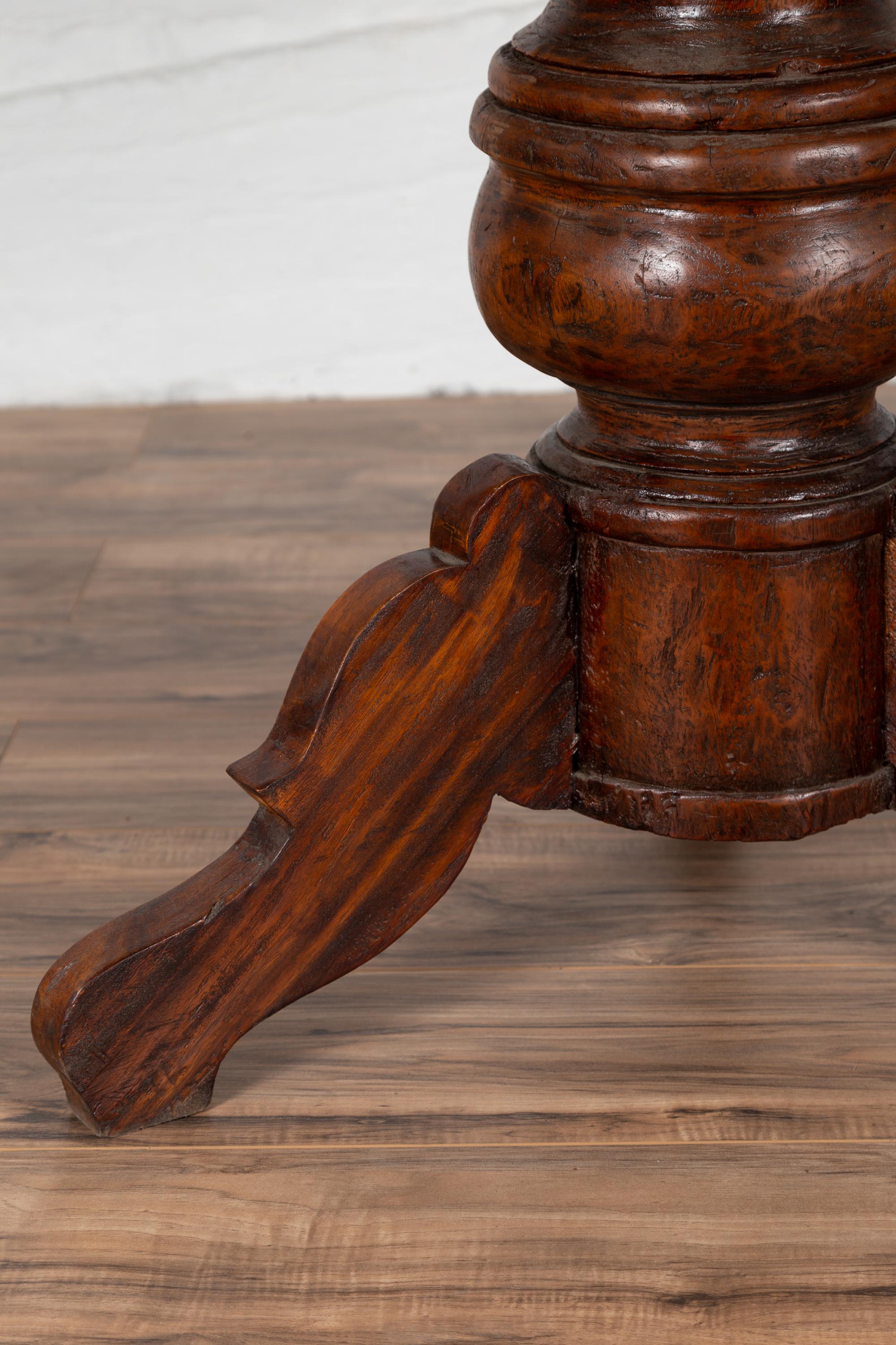 Dutch Colonial Javanese Pedestal Tripod Table with Circular Top and Turned Base 2