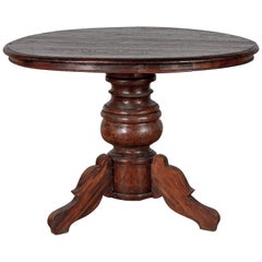 Dutch Colonial Javanese Pedestal Tripod Table with Circular Top and Turned Base