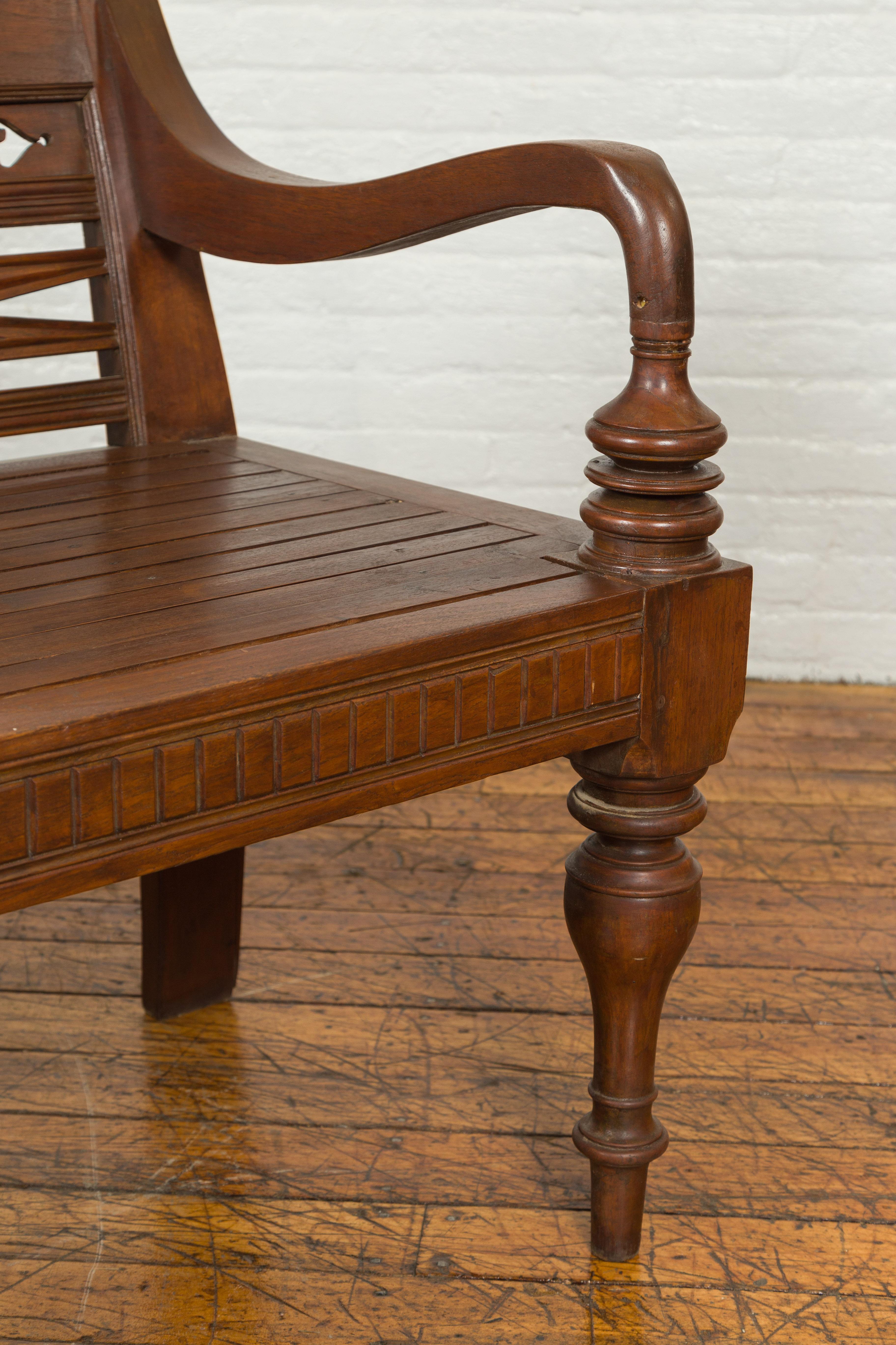 Dutch Colonial Late 19th Century Bench with Pierced Back and Scrolling Arms 5