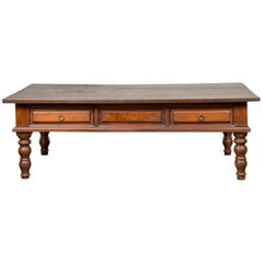 Dutch Colonial Late 19th Century Long Coffee Table with Drawers and Turned Legs