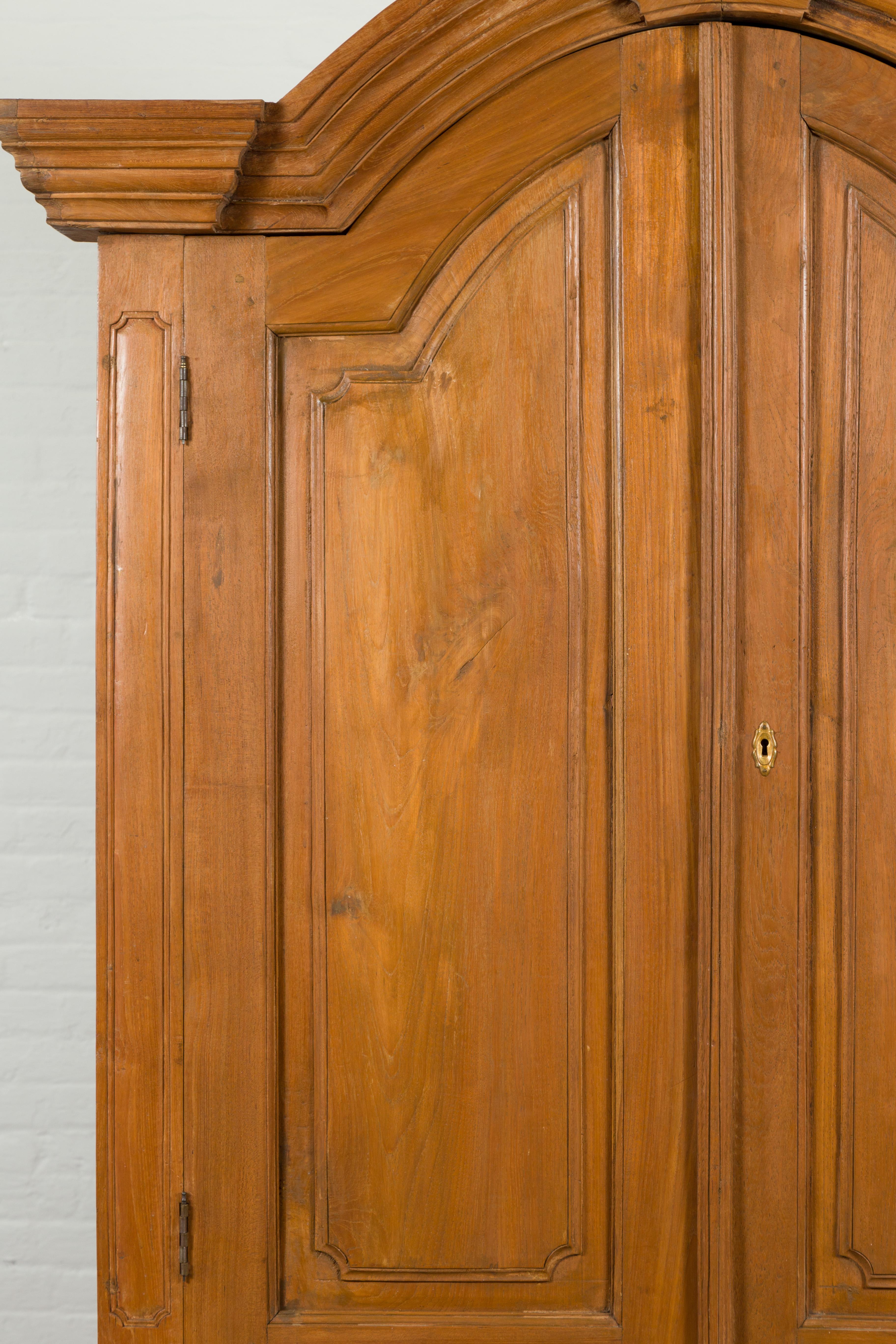 Indonesian Dutch Colonial Late 19th Century Teak Cabinet with Bonnet Top and Cabriole Legs For Sale