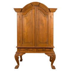 Used Dutch Colonial Late 19th Century Teak Cabinet with Bonnet Top and Cabriole Legs