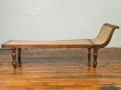 Dutch Colonial Late 19th Century Teak Wood and Rattan Daybed with Turned Legs