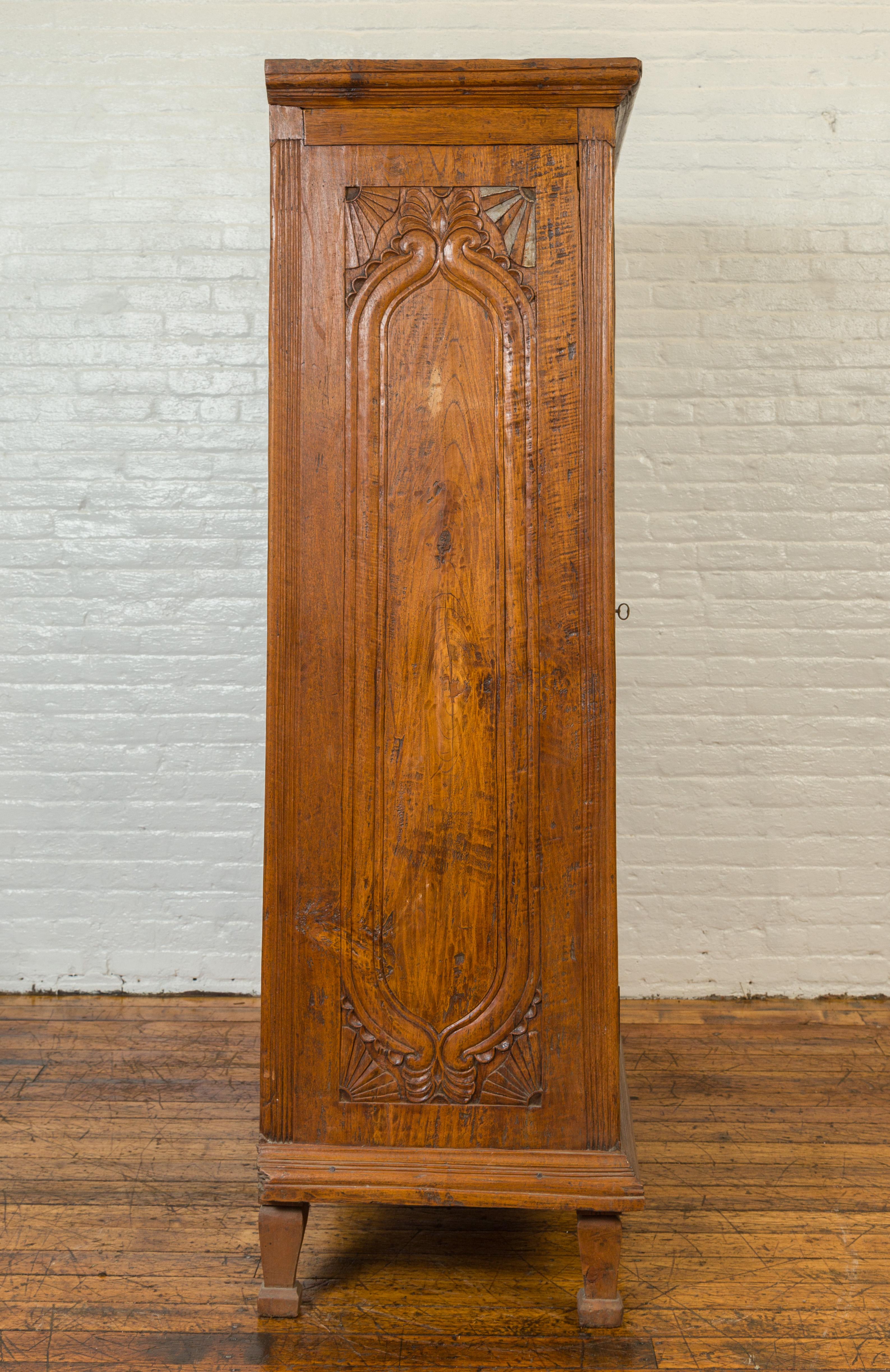Dutch Colonial Late 19th Century Teak Wood Cabinet with Carved Fan Motifs 6