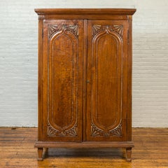 Dutch Colonial Late 19th Century Teak Wood Cabinet with Carved Fan Motifs