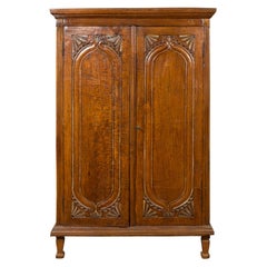 Dutch Colonial Late 19th Century Teak Wood Cabinet with Carved Fan Motifs