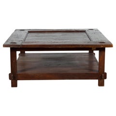 Dutch Colonial Late 19th Century Wooden Coffee Table with Planked Top and Shelf