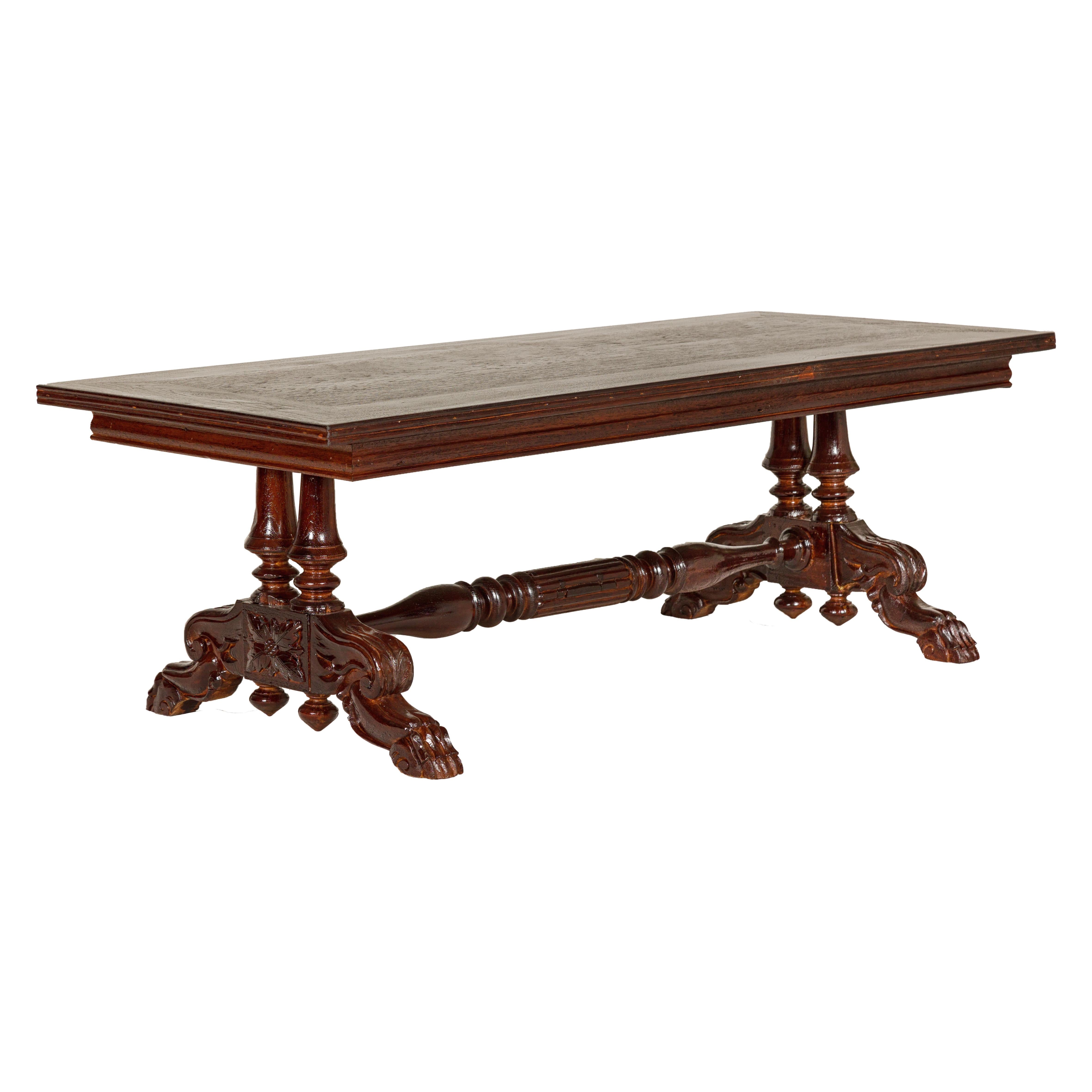 Dutch Colonial Ornate Coffee Table with Carved Lion Paw Legs and Cross Stretcher For Sale 11