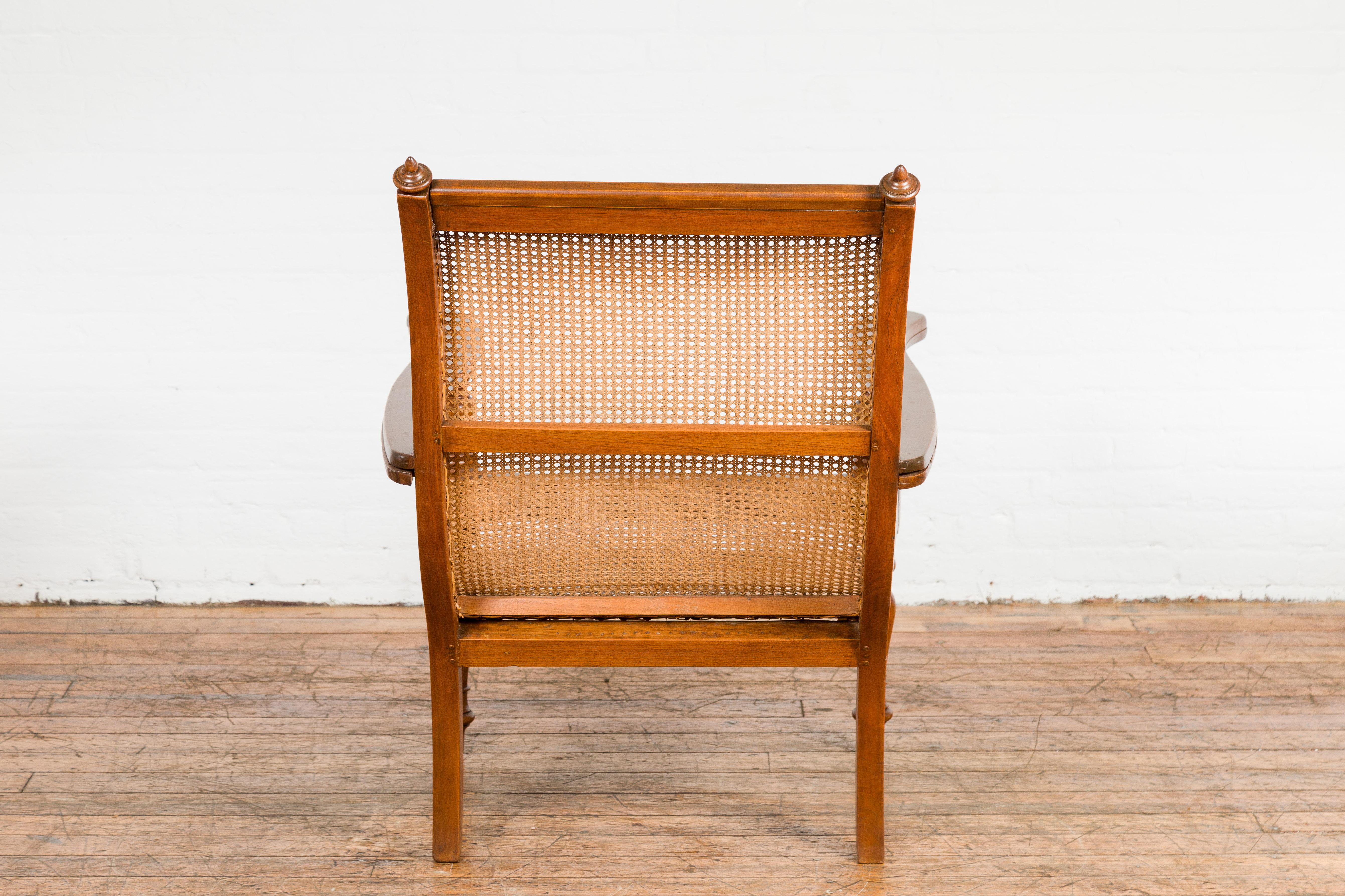 Dutch Colonial Period Wood and Rattan Lounge Chair with Extending Arms For Sale 1