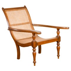 Dutch Colonial Period Wood and Rattan Lounge Chair with Extending Arms