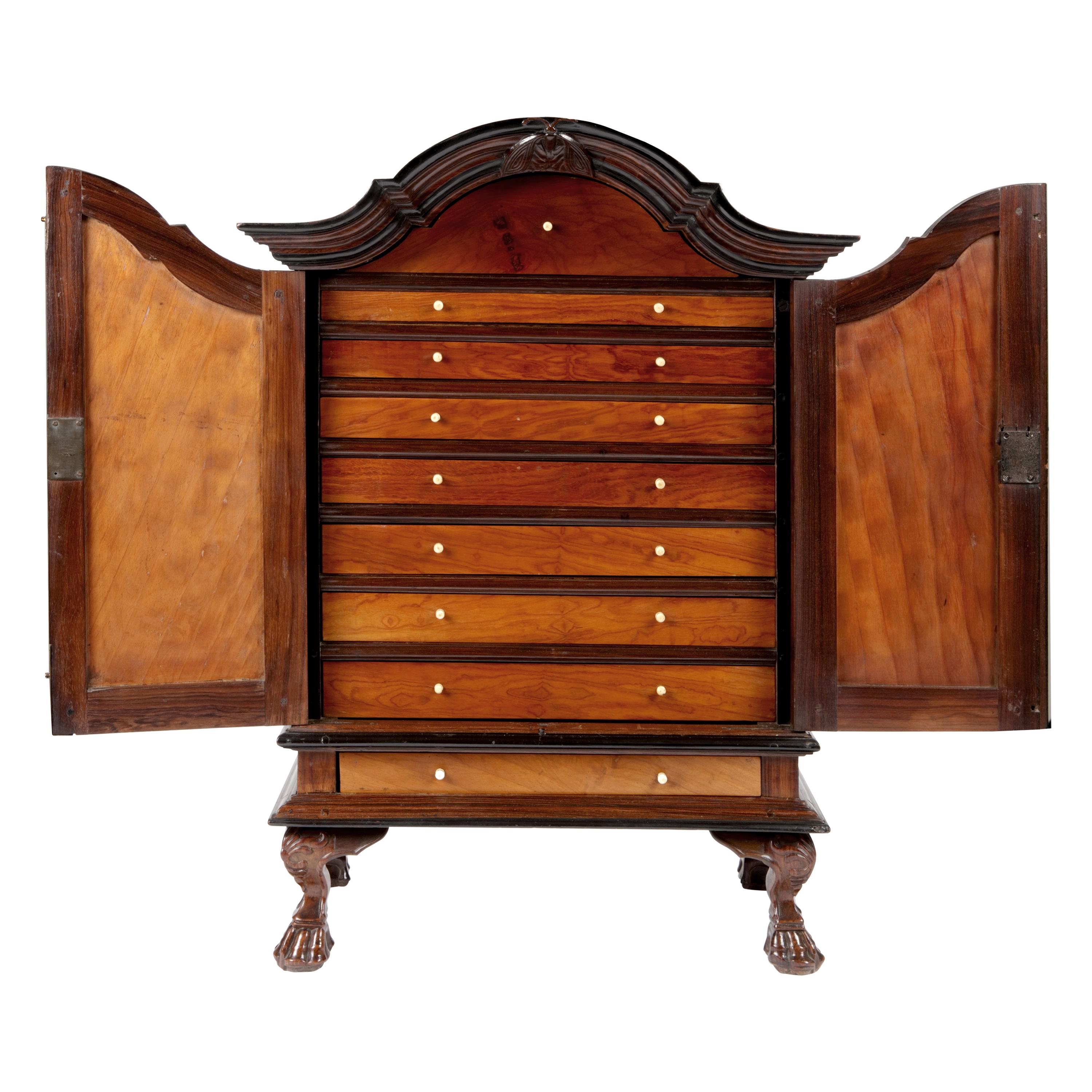 Dutch-Colonial Satin and Rosewood, Ebony and Teak Collectors’ Table-Cabinet For Sale
