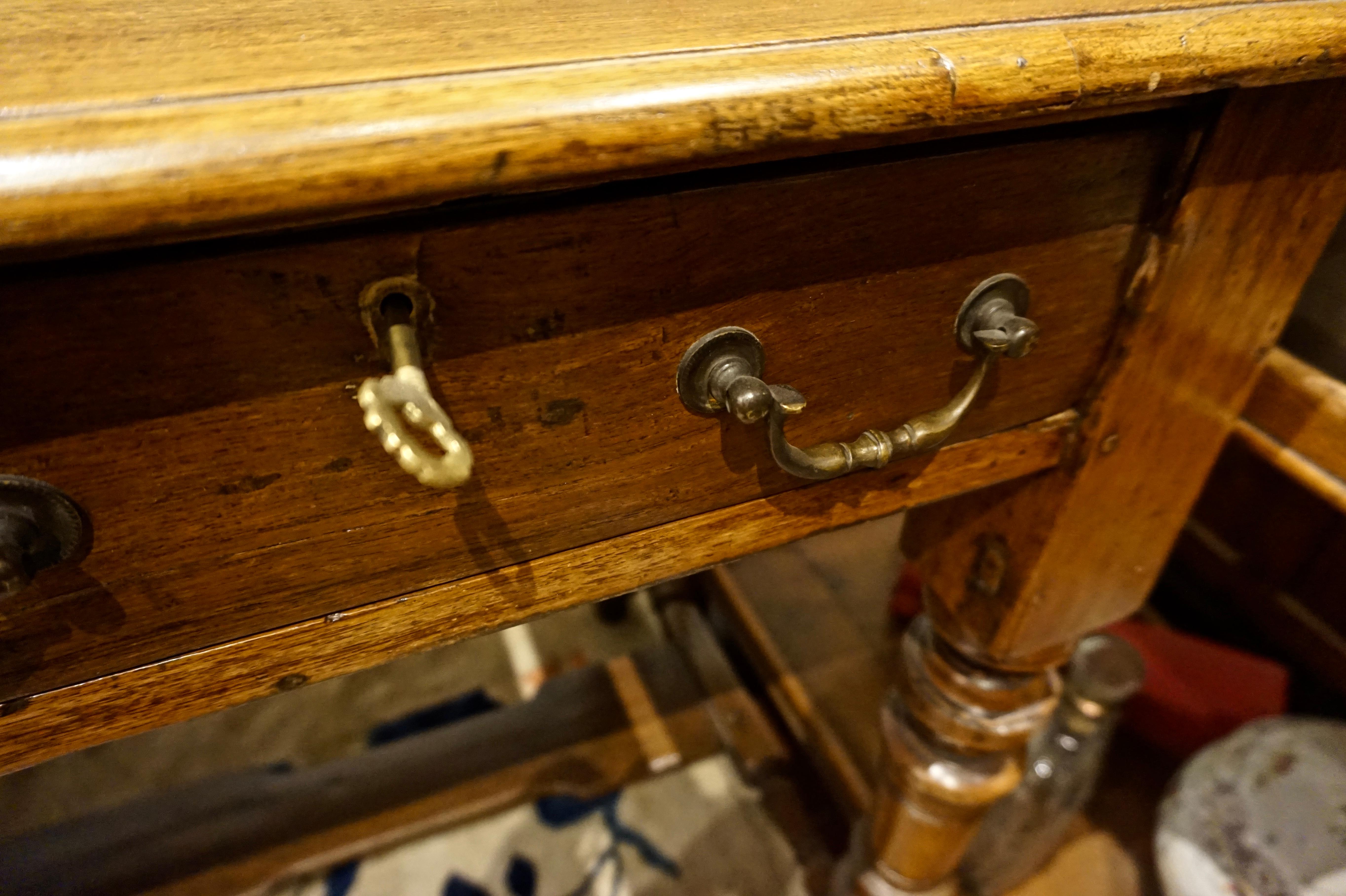 Dutch Colonial Teak Desk with Brass Hardware For Sale 2