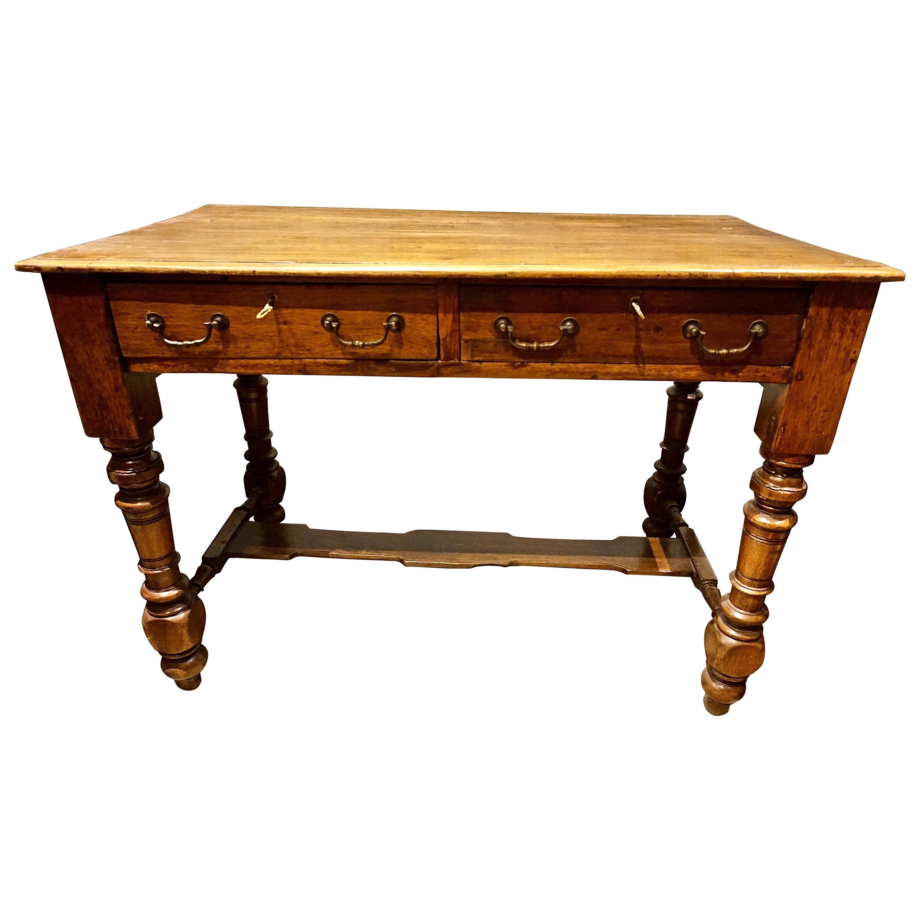 Dutch Colonial Teak Desk with Brass Hardware For Sale
