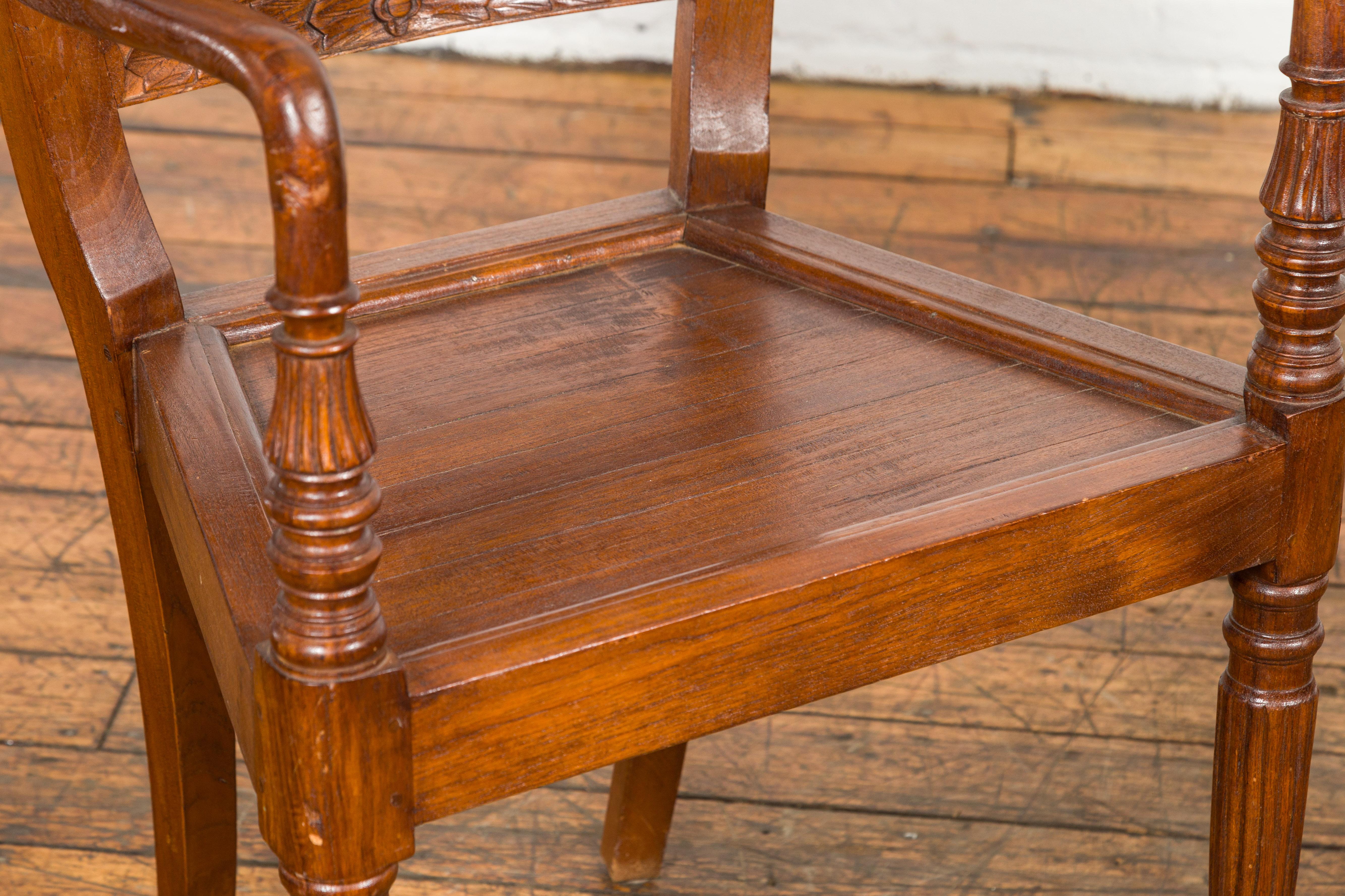 Dutch Colonial Teak Dining Room Chairs with Carved Radiating Backs, Set of Six For Sale 1