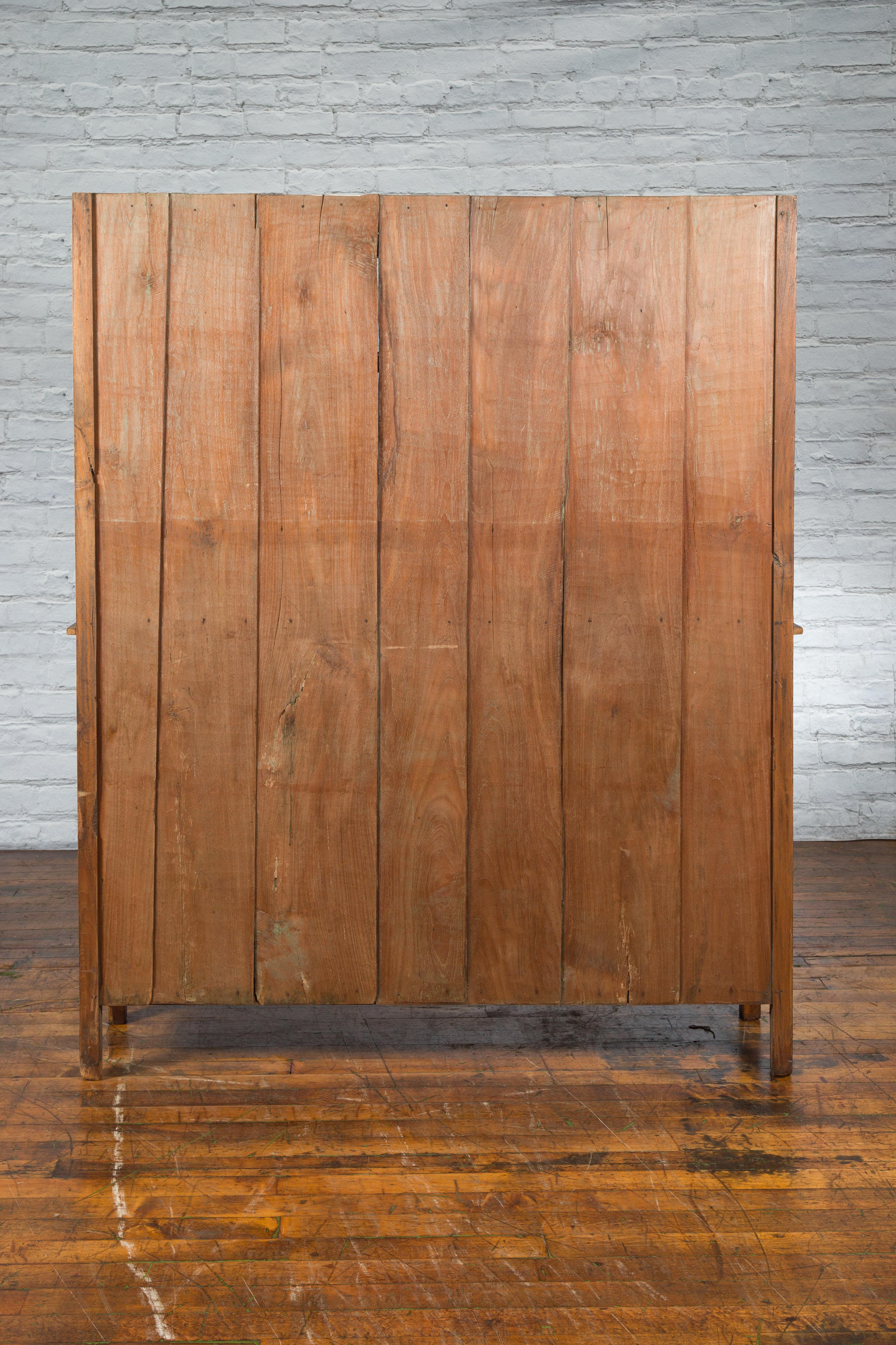 Dutch Colonial Teak Wood Vintage Bookcase with Sliding Glass Doors 6