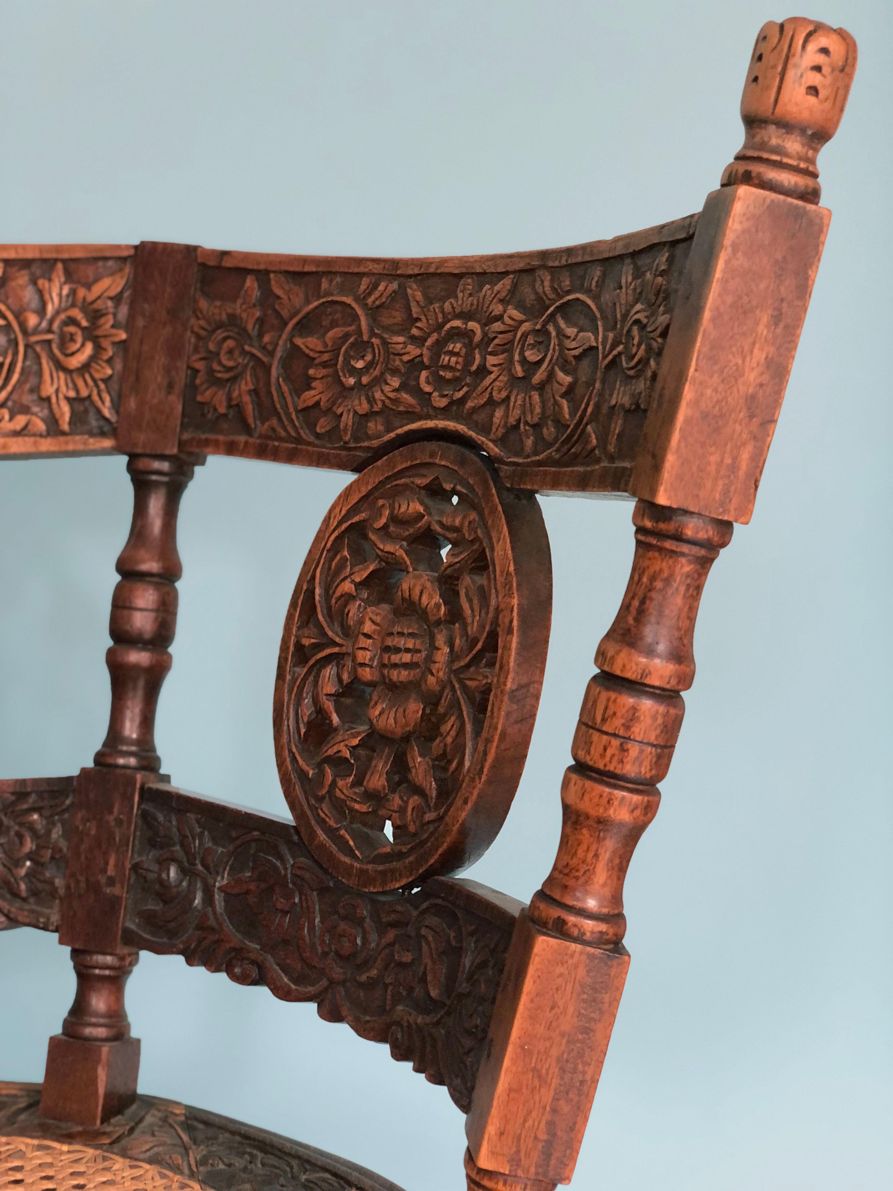 Hand-Carved Dutch Colonial Teakwood 'Burgomaster' Chair 19th Century For Sale