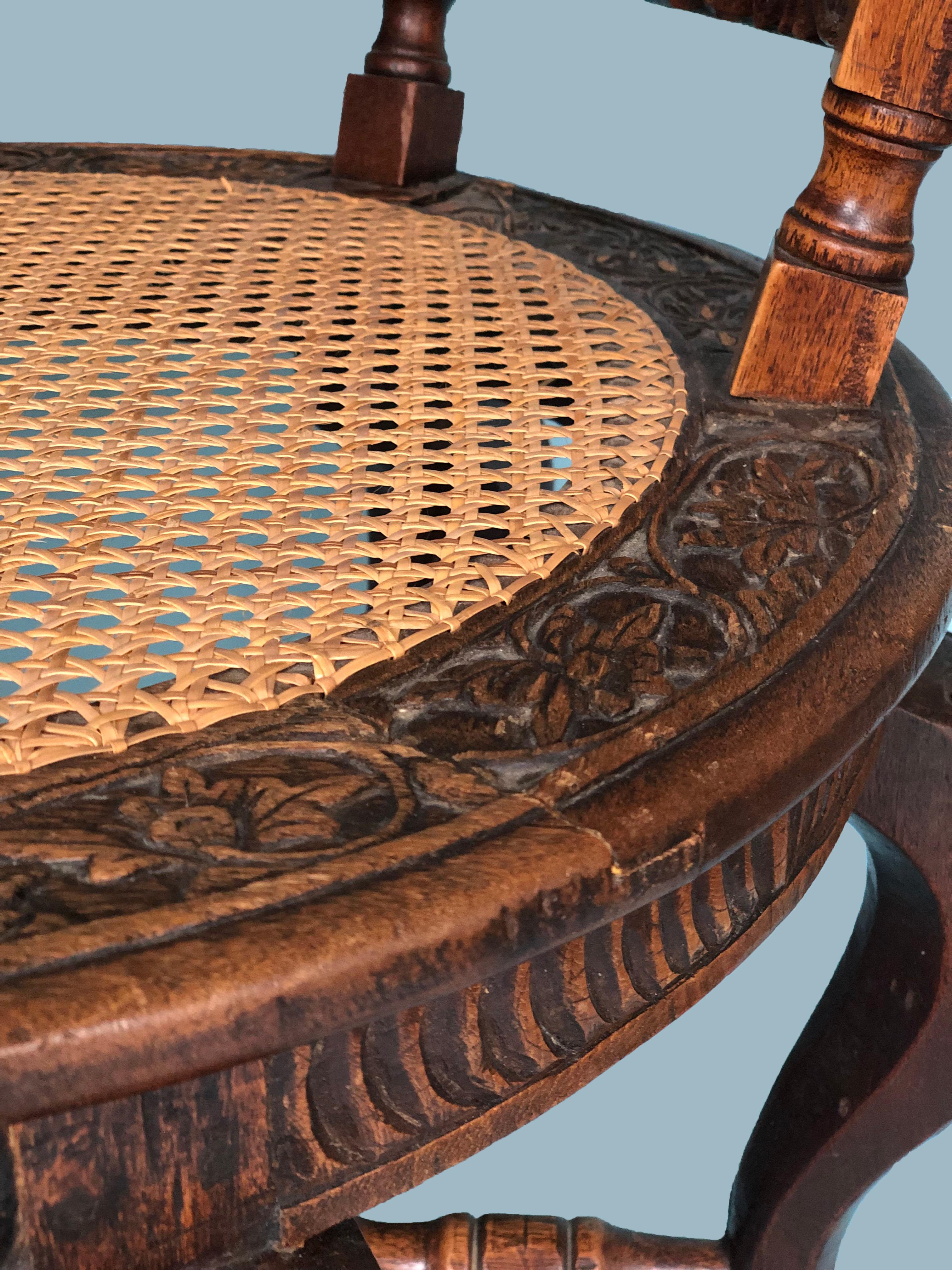 Canne Chaise coloniale hollandaise en teck du 19ème siècle en vente