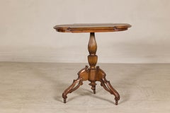Dutch Colonial Tripod Table with Turned Pedestal and Scrolled Legs
