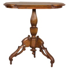 Dutch Colonial Tripod Table with Turned Pedestal and Scrolled Legs