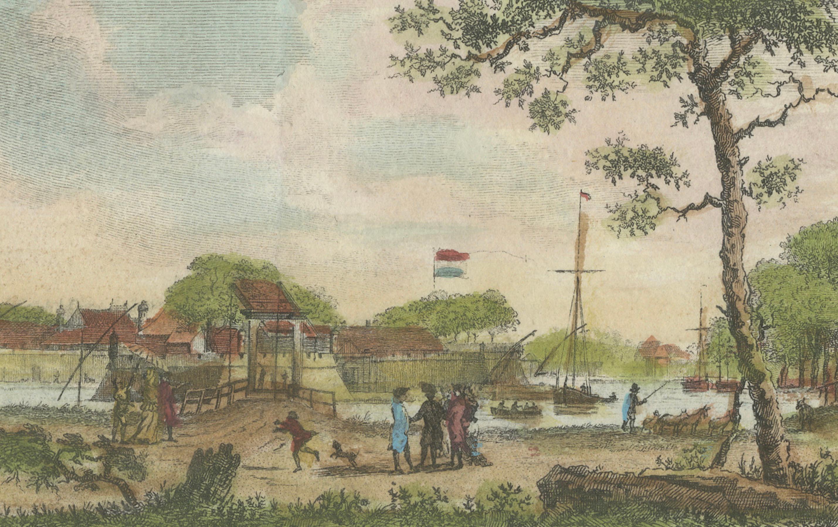 Engraved Dutch Colonial Views of Batavia – Diestpoort and Castle with Laboratory, c.1780 For Sale