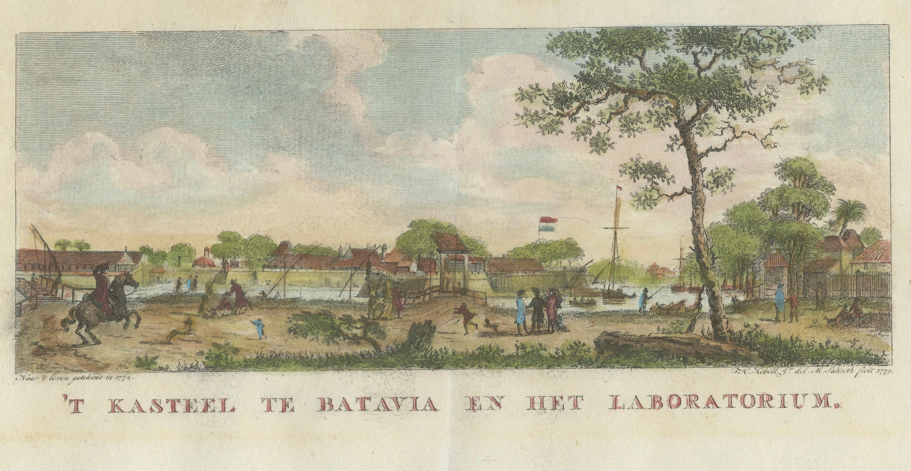 18th Century Dutch Colonial Views of Batavia – Diestpoort and Castle with Laboratory, c.1780 For Sale