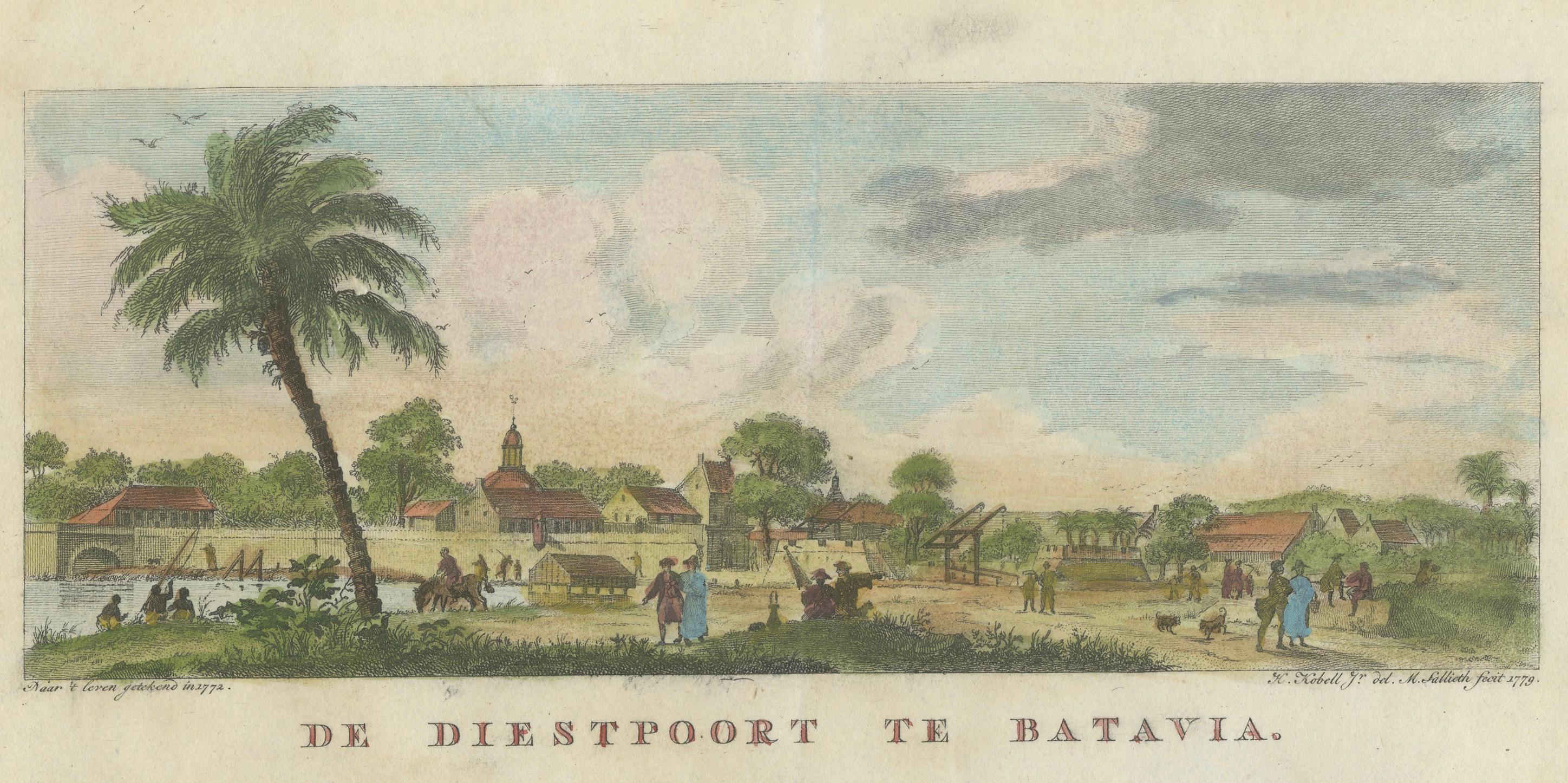 Paper Dutch Colonial Views of Batavia – Diestpoort and Castle with Laboratory, c.1780 For Sale