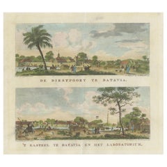 Used Dutch Colonial Views of Batavia – Diestpoort and Castle with Laboratory, c.1780