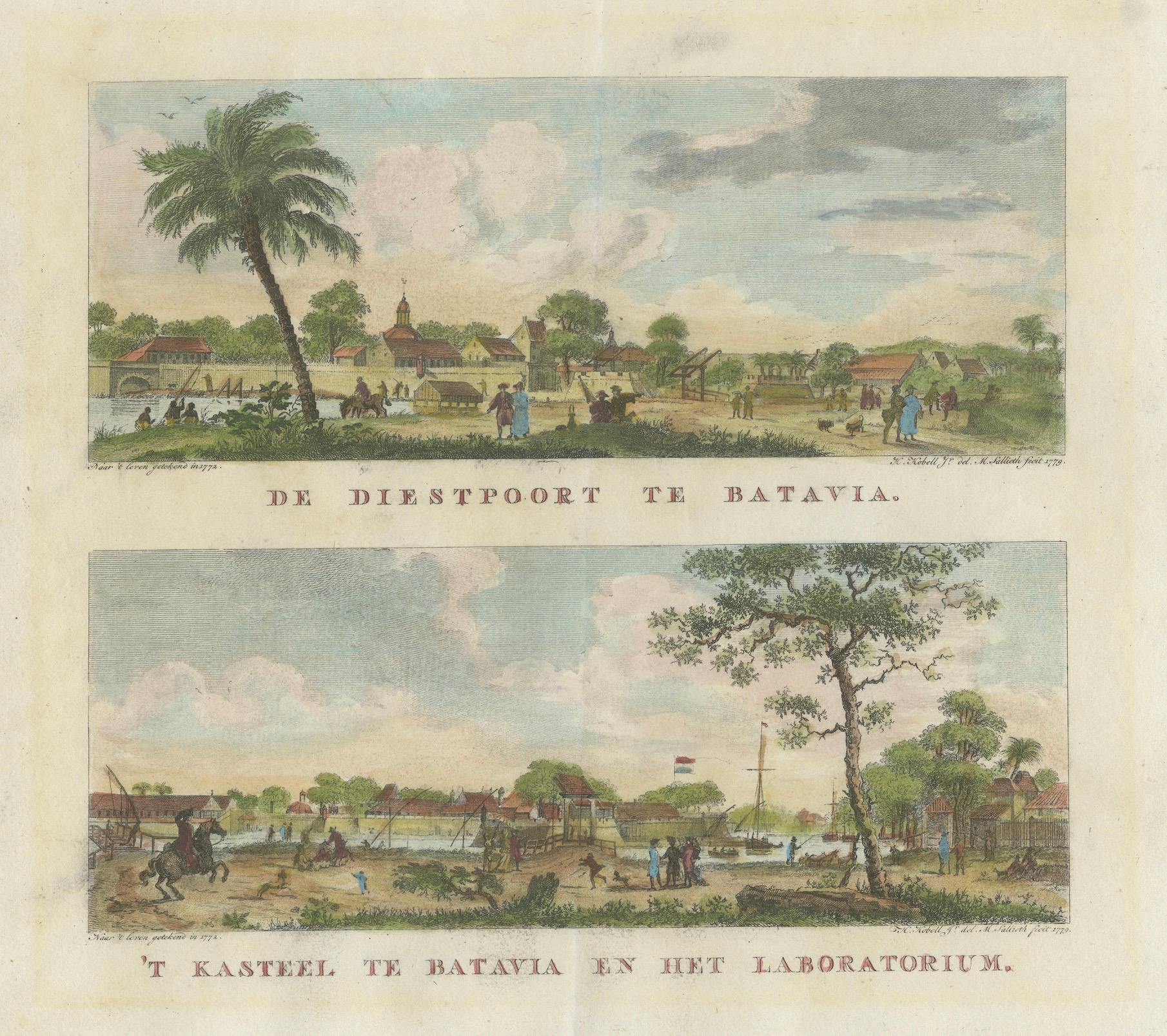 Dutch Colonial Views of Batavia – Diestpoort and Castle with Laboratory, c.1780 For Sale