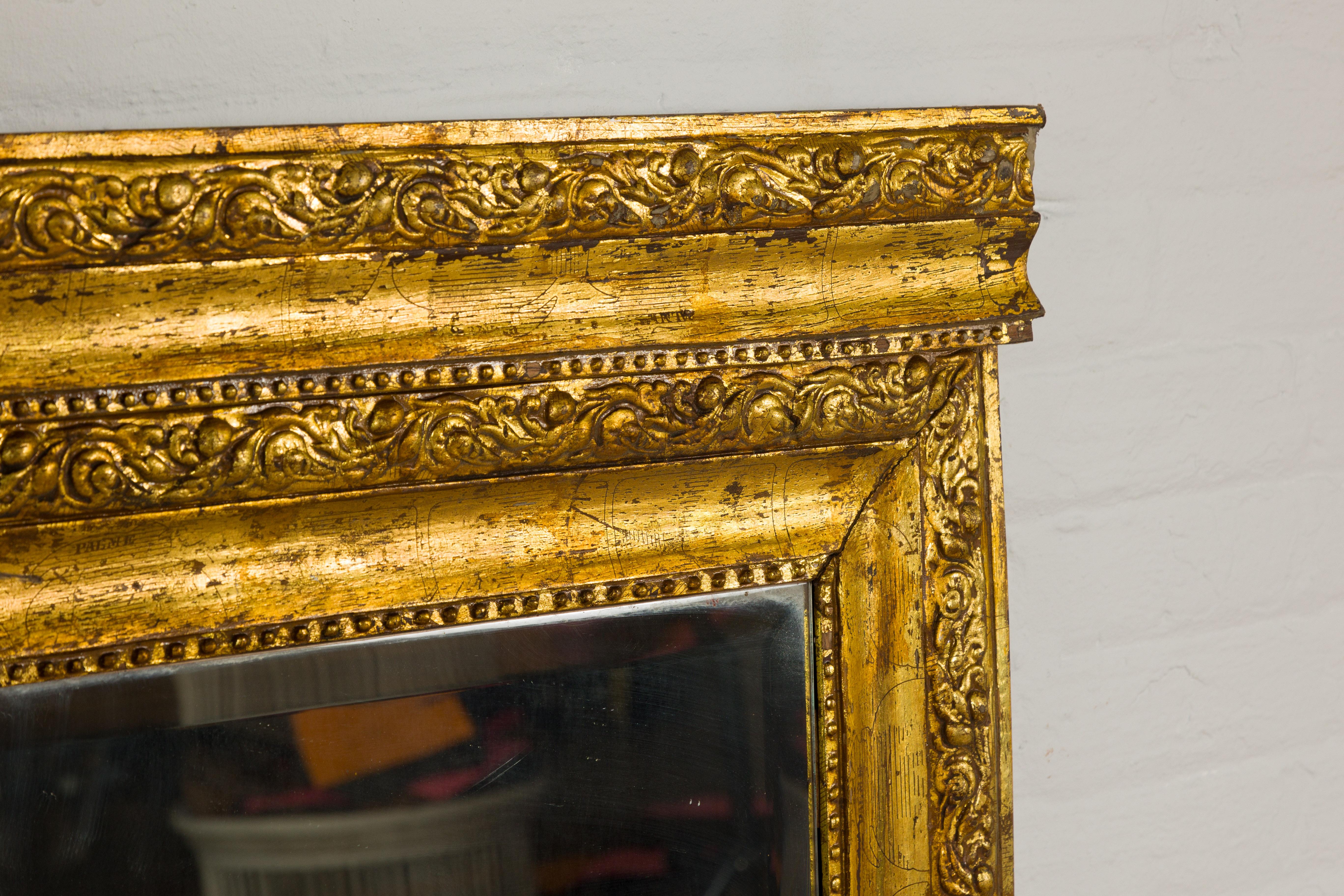 Dutch Colonial Vintage Giltwood Trumeau Mirror with Carved Scrollwork Motifs For Sale 5