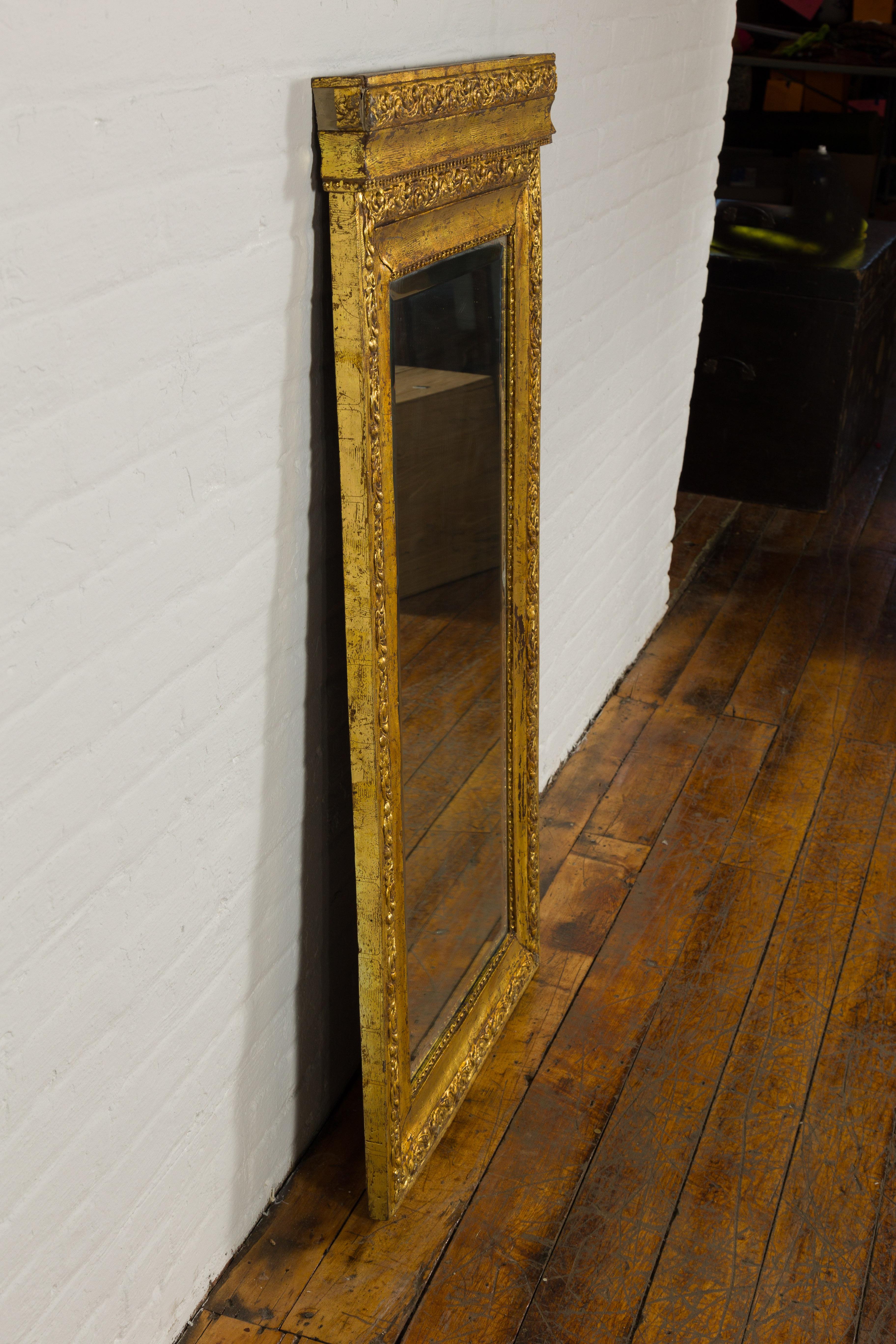 Dutch Colonial Vintage Giltwood Trumeau Mirror with Carved Scrollwork Motifs For Sale 8