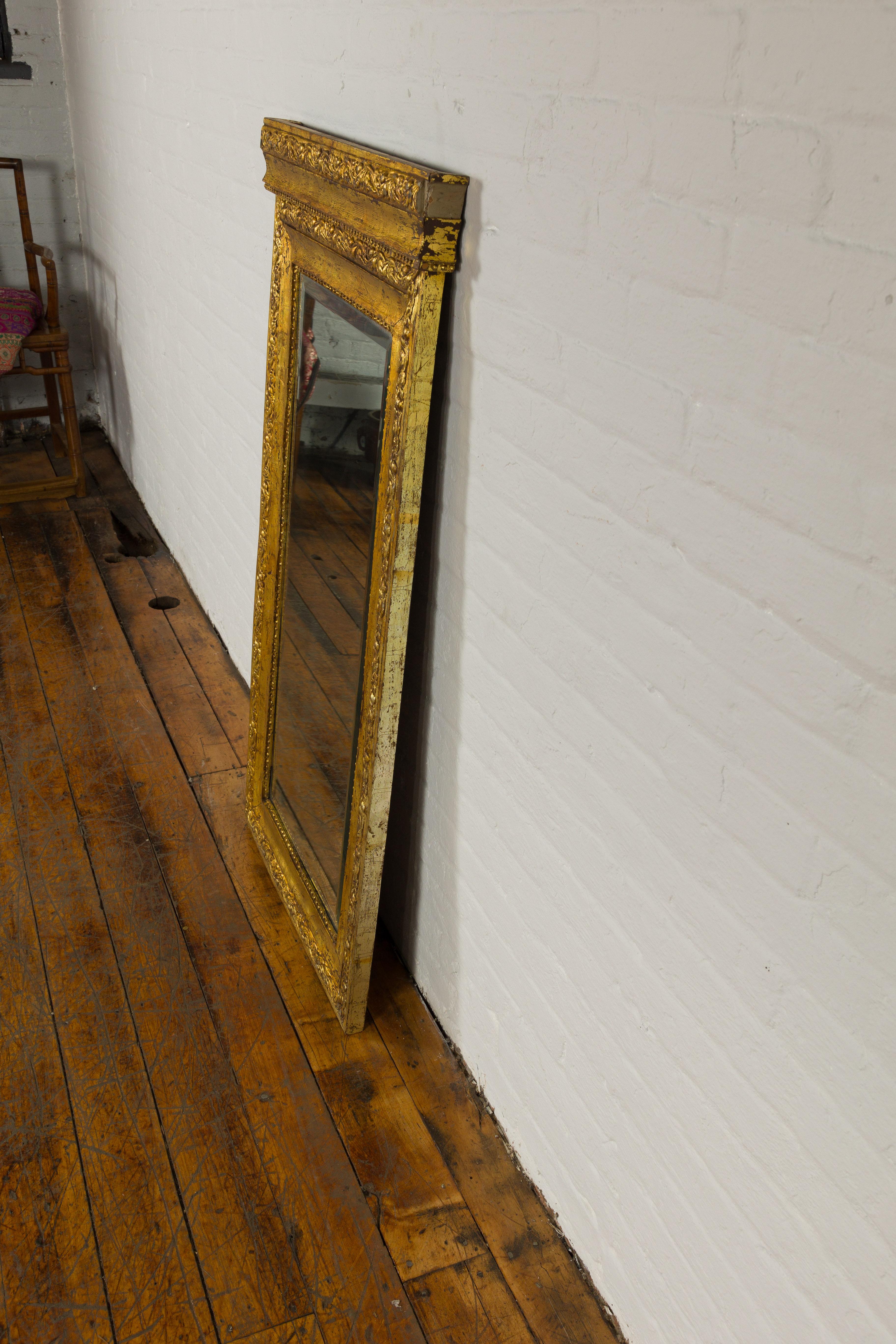 Dutch Colonial Vintage Giltwood Trumeau Mirror with Carved Scrollwork Motifs For Sale 9