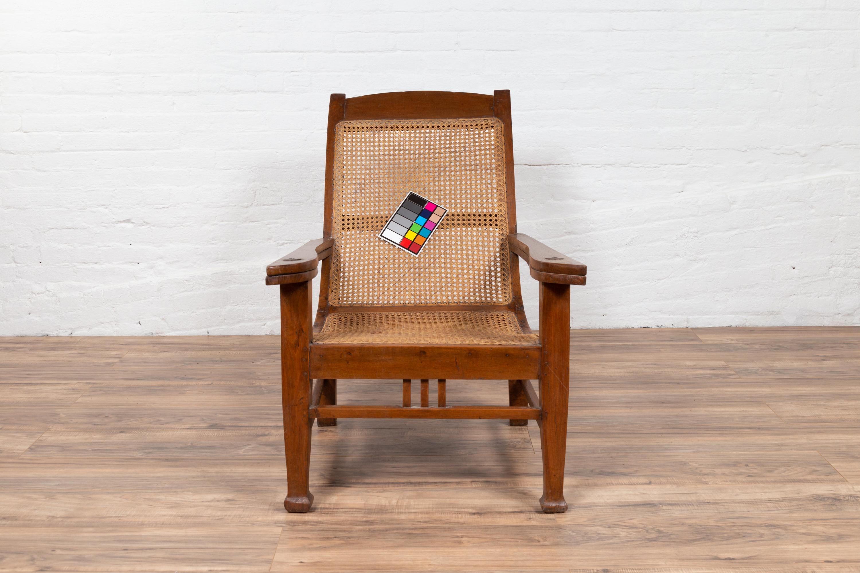 Dutch Colonial Vintage Plantation Lounge Chair with Curving Seat and Rattan 6