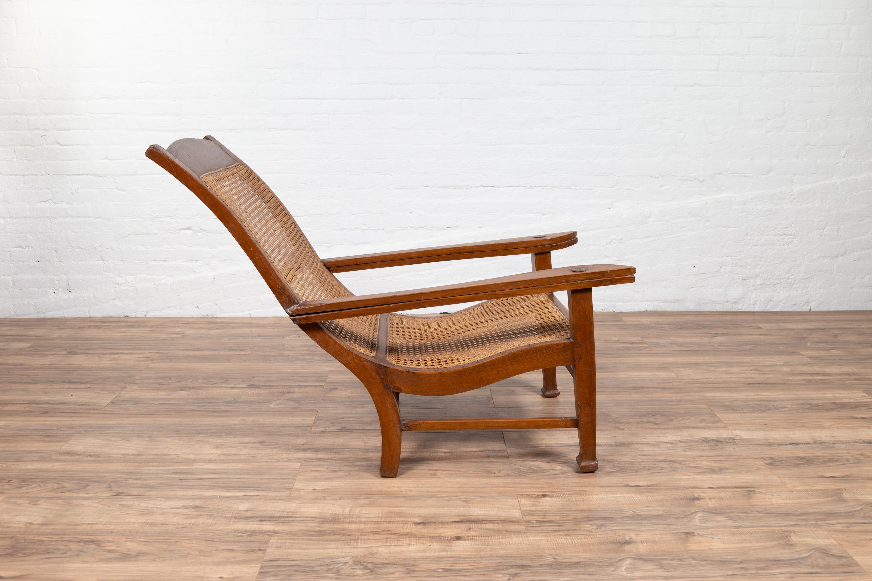Dutch Colonial Vintage Plantation Lounge Chair with Curving Seat and Rattan 1