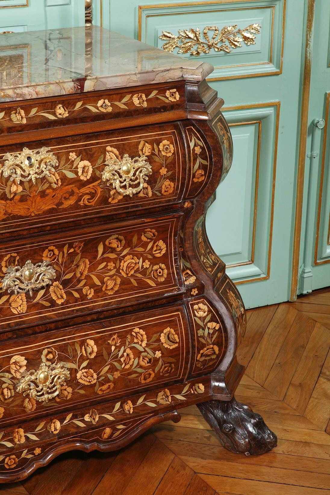 Gilt Dutch Commode with Floral Marquetry, 18th Century