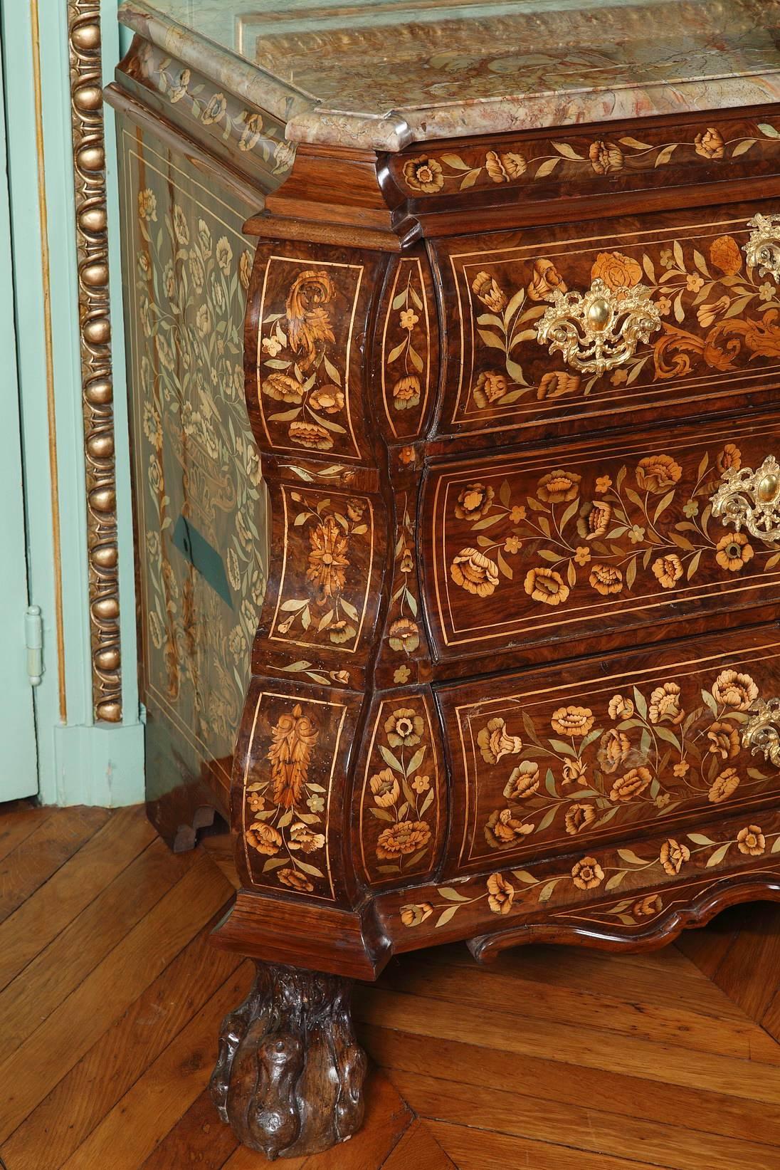 18th Century and Earlier Dutch Commode with Floral Marquetry, 18th Century