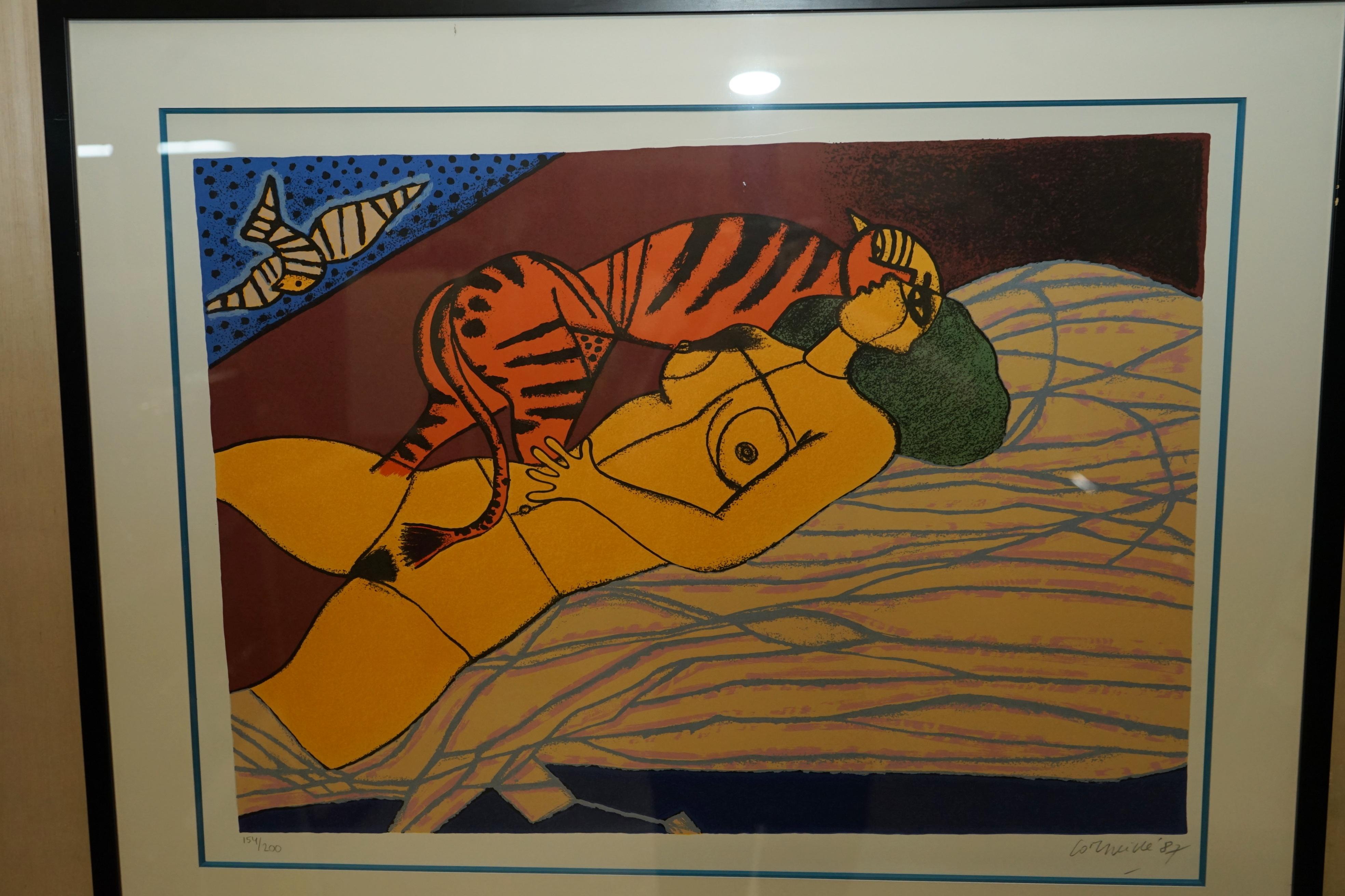 Dutch Corneille 1922 - 2010 Limited Edition Lithograph Print of Women & Tiger 87 For Sale 1