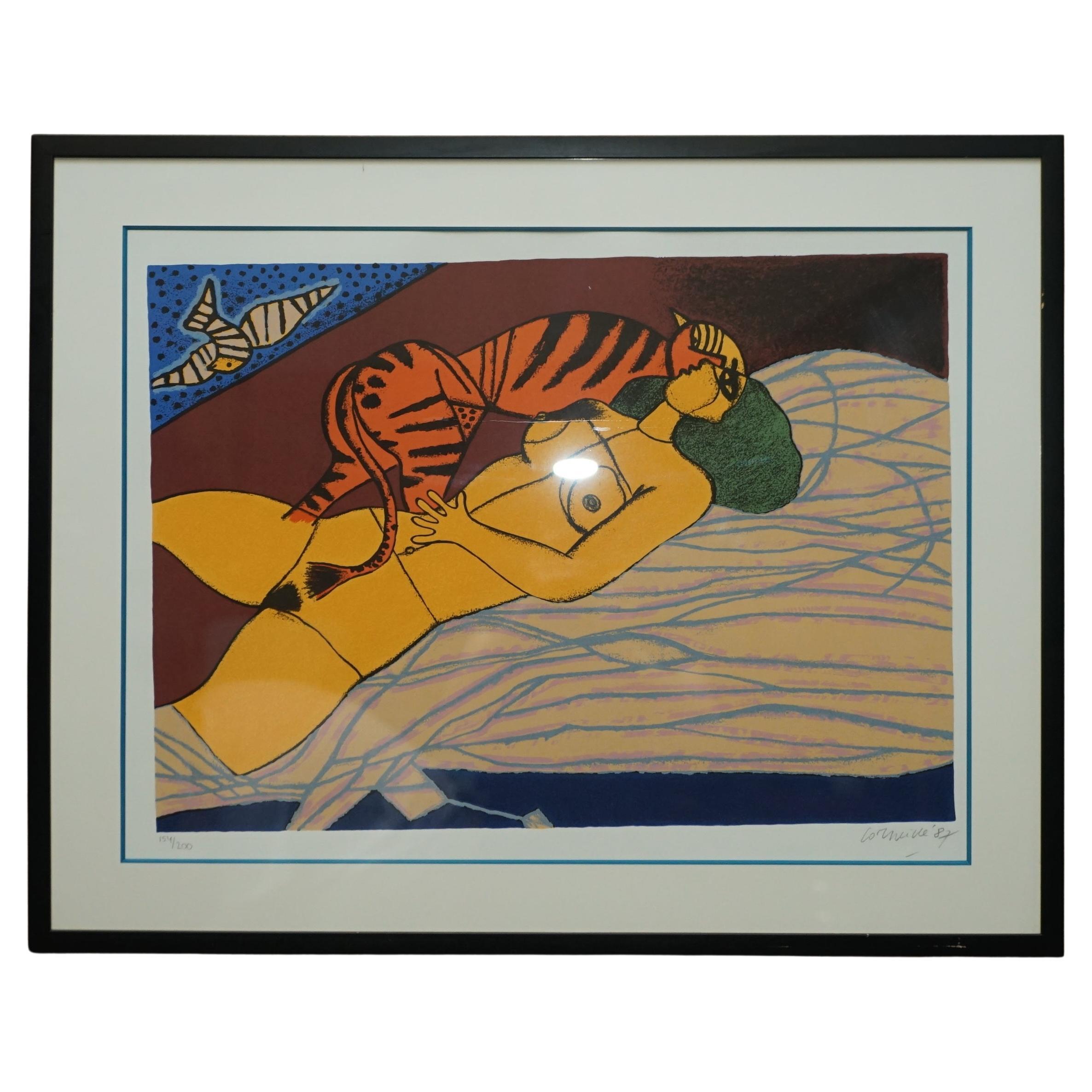 Dutch Corneille 1922 - 2010 Limited Edition Lithograph Print of Women & Tiger 87 For Sale