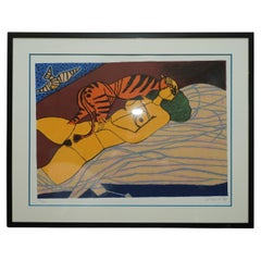 Vintage Dutch Corneille 1922 - 2010 Limited Edition Lithograph Print of Women & Tiger 87