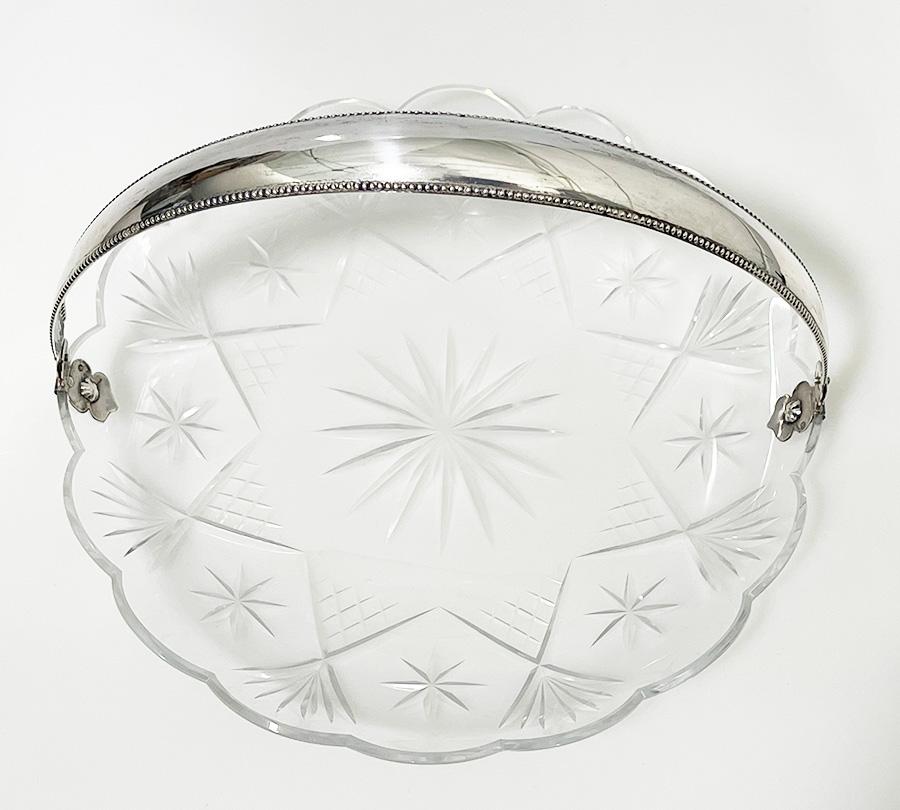 Silver Dutch crystal bowl with silver handle, 1909 For Sale