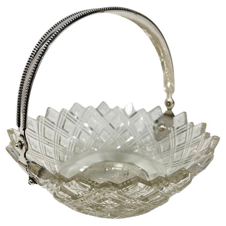 Cuenco de cristal holandés con asa de plata de van Lieshout & Co, Amsterdam, década de 1880