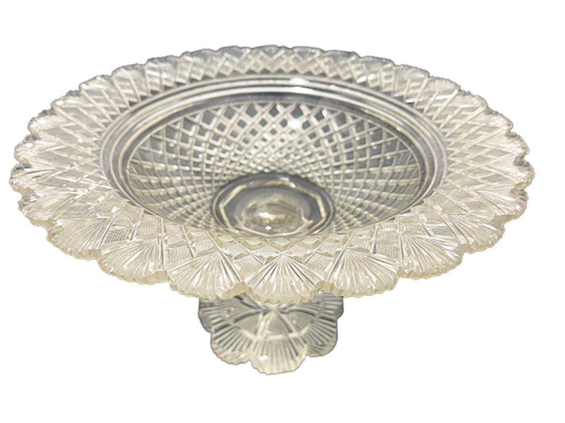 19th Century Dutch Crystal footed bowls with diamond and fan cut, ca 1860 For Sale