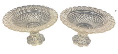 Antique Dutch Crystal footed bowls with diamond and fan cut, ca 1860