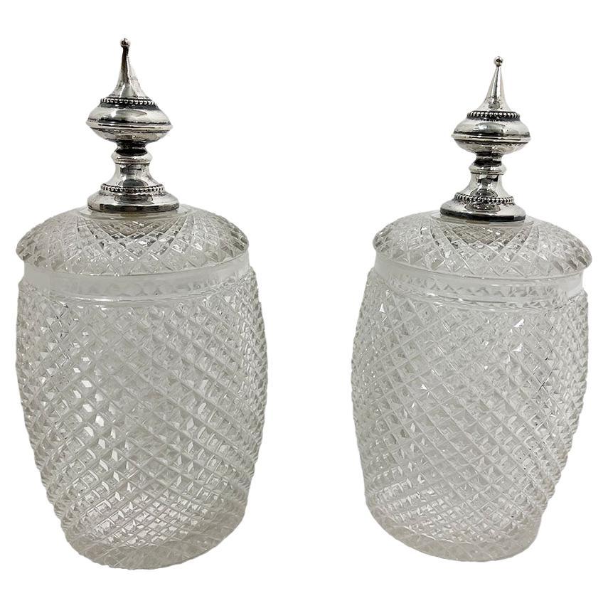 Dutch crystal lidded pots with silver knob, Amsterdam 1901-1903 For Sale